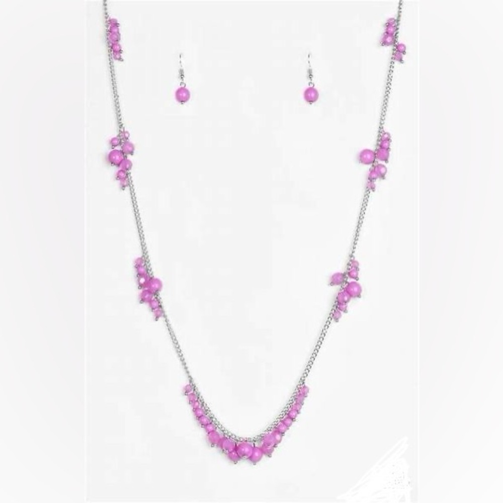 *Long silver and purple beads necklace.